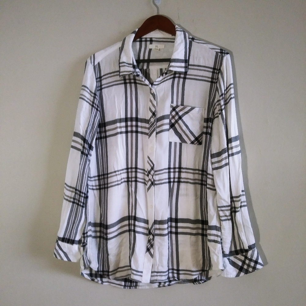 BLL Women Black & White Checkered Button Down L